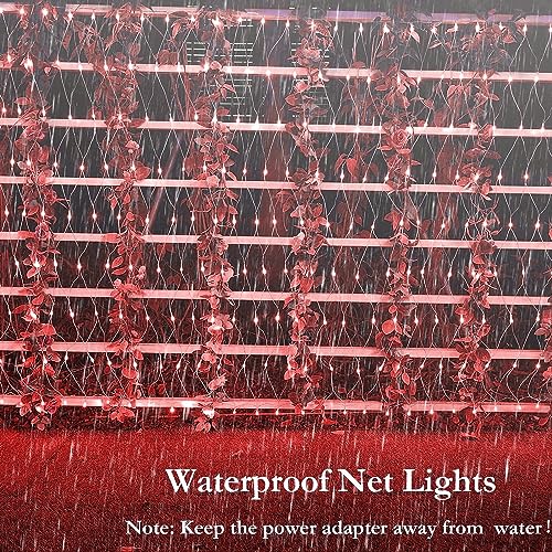 Image of LED Net Mesh String Lights, 9.8Ft X 6.6Ft, 192 LEDs, 8 Modes Diwali Decor with Diwali Lights for Home Decoration! LED Diwali Light, LED Lights for Home Decoration (3x2 Net Red)