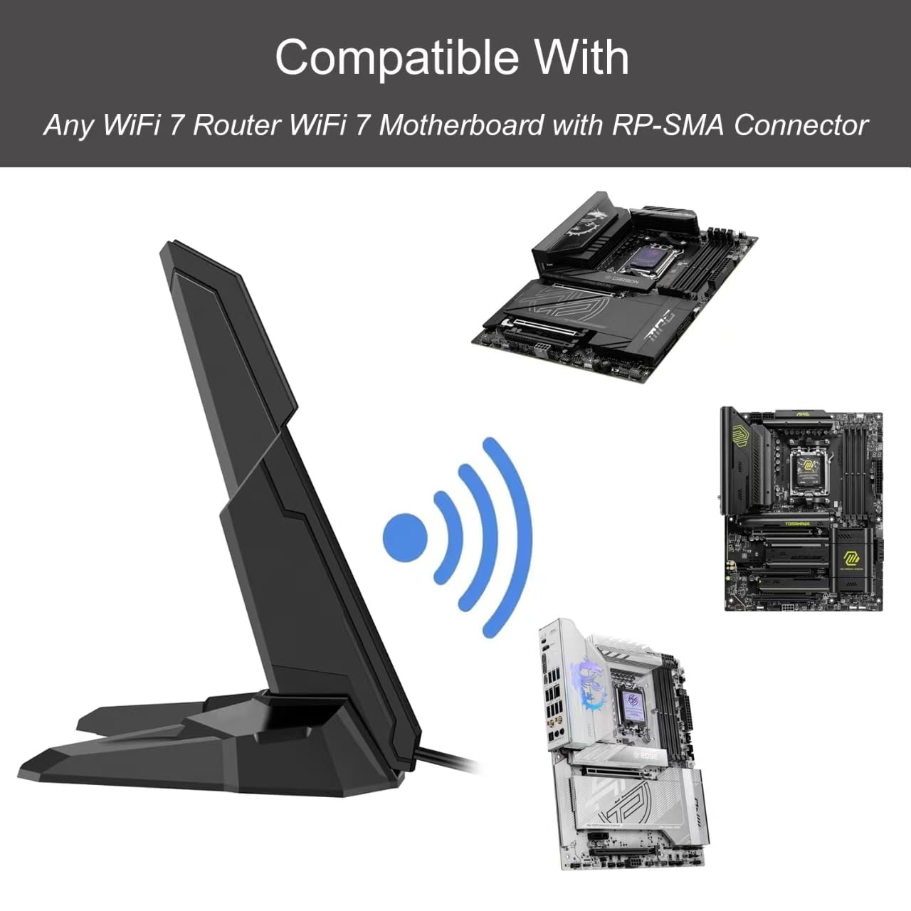 Carte mère de jeu WiFi 7 - Base magnétique - Antenne de rechange longue portée pour MSI MAG X870 Z890 Tomahawk/MSI MPG X870E Carbon / X870E Edge / B850 / B850-P Series Carte mère de jeu WiFi 7