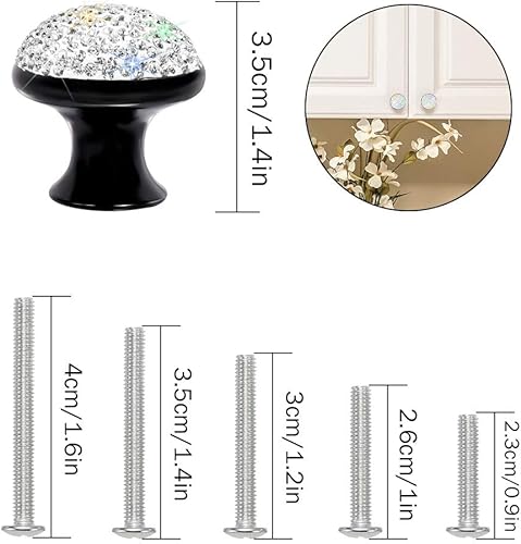 Miniatura 3 de SAVORI Pomos decorativos para cajones, pomo de cristal diseñado con diamantes de imitación para armario, armario, tiradores con tornillos para el