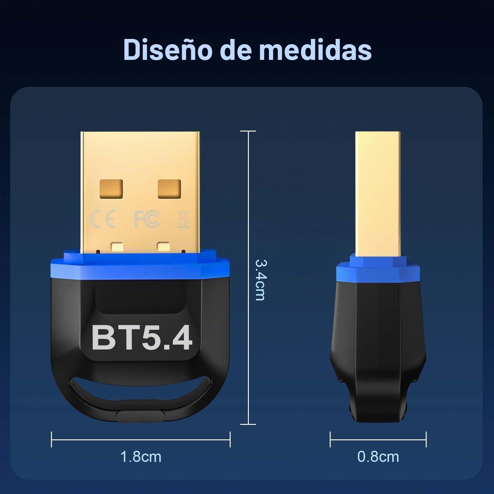Hoppac Adaptador Bluetooth PC, Bluetooth 5.4 USB Stick Dongle, baja latencia, compatible con Windows 11/10/8.1/7, para auriculares, ratones, controladores, teclados, impresoras