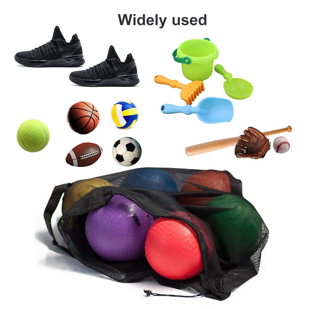 Mesh Ball Bag, Sacca in Rete per Palloni da Calcio, Borsa per Palline in Rete, Borsa Portaoggetti di Palline, per Calcio Basket Pallavolo Tennis Calcio, con Coulisse e Tracolla, 72 X 100cm, Nero