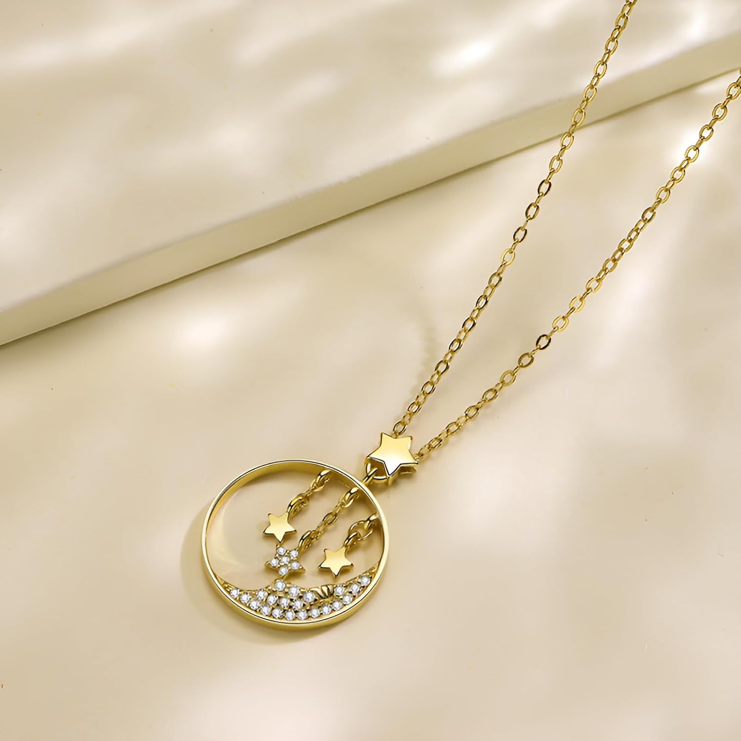 DESTIN Star Moon CZ Pendant Necklace 14K Yellow/White Gold Plated Silver Star Moon Jewelry Gifts for Her Women Girls for Valentine's Day Birthday Christmas Mother Day - Image 5