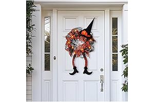 15.75inch Indoor/Outdoor Glow-in-the-Dark Halloween and Christmas Decor Gothic Wreath with Witch Legs