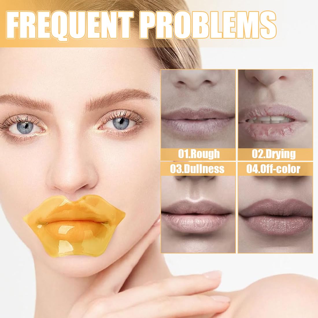 Maschera Volumizzante Labbra, 10 pezzi Lip Plumper, Maschera in Tessuto per Labbra, Idratante, Filler, Rimpolpante, Formula Super Idratante e Rimpolpante, esfoliante labbra, oro