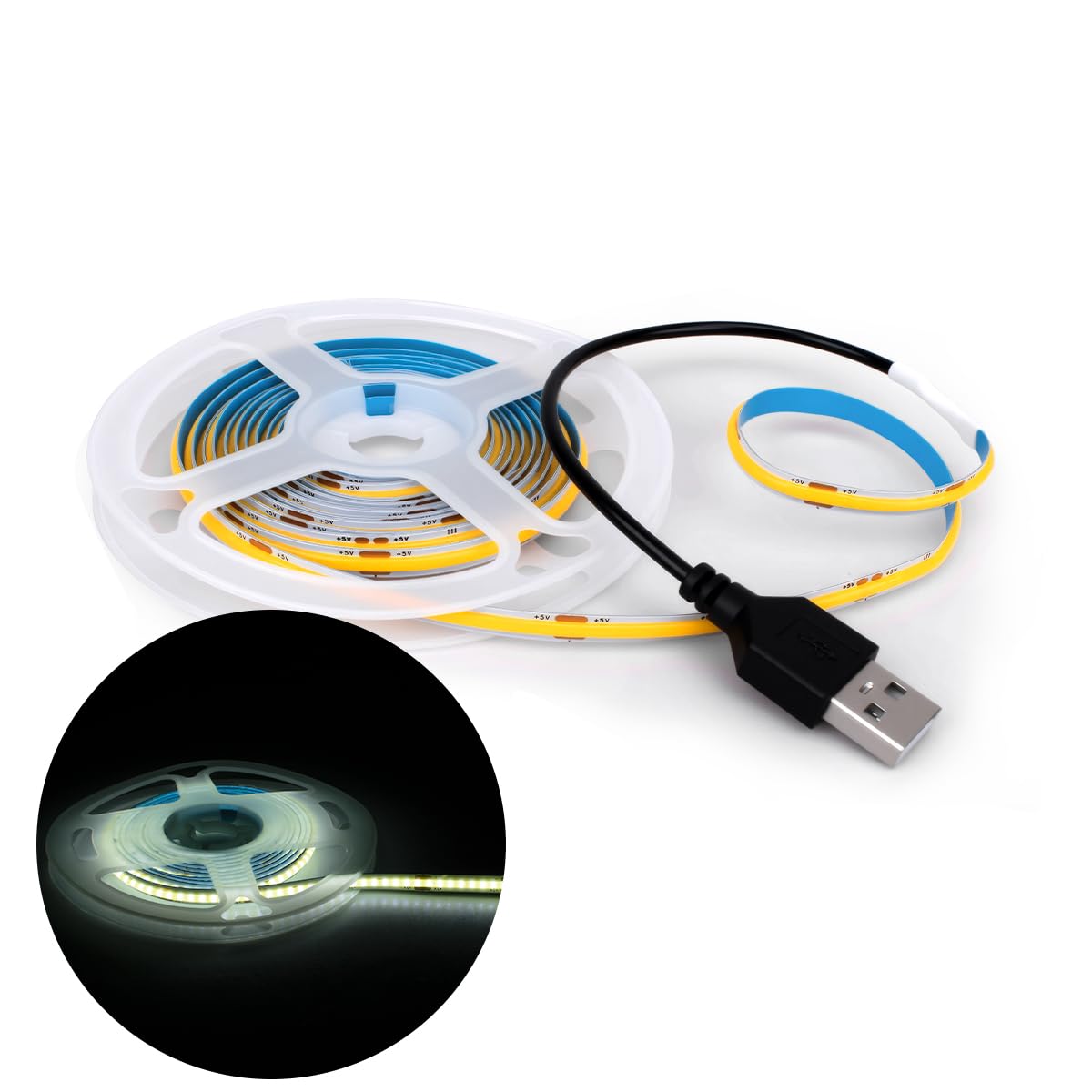 Innfeeltech 1M COB LED Light Strip, 5mm Width 5V 6000K 320LEDs/m Light Strip with USB Connector