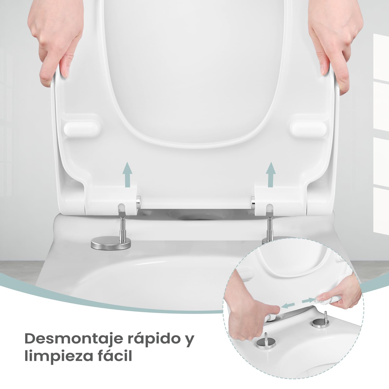 WOLTU WS2615-Asiento para Inodoro con Descenso automático, fijación rápida y duroplast, Cierre Suave, Revestimiento Duroplástico, Blanco, 45,5 x 36,7 x 5,4 cm
