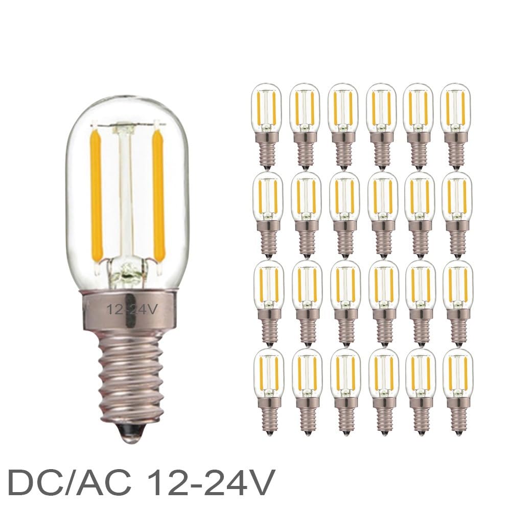 REPYL Bombilla LED DC 24V CA 12V E14 T22 1W bombilla de filamento Tubular de bajo voltaje E12 candelabro lámpara LED RV locomotora luces de habitación (Color : E12, Size : 25PCS_DC 24V_1W)