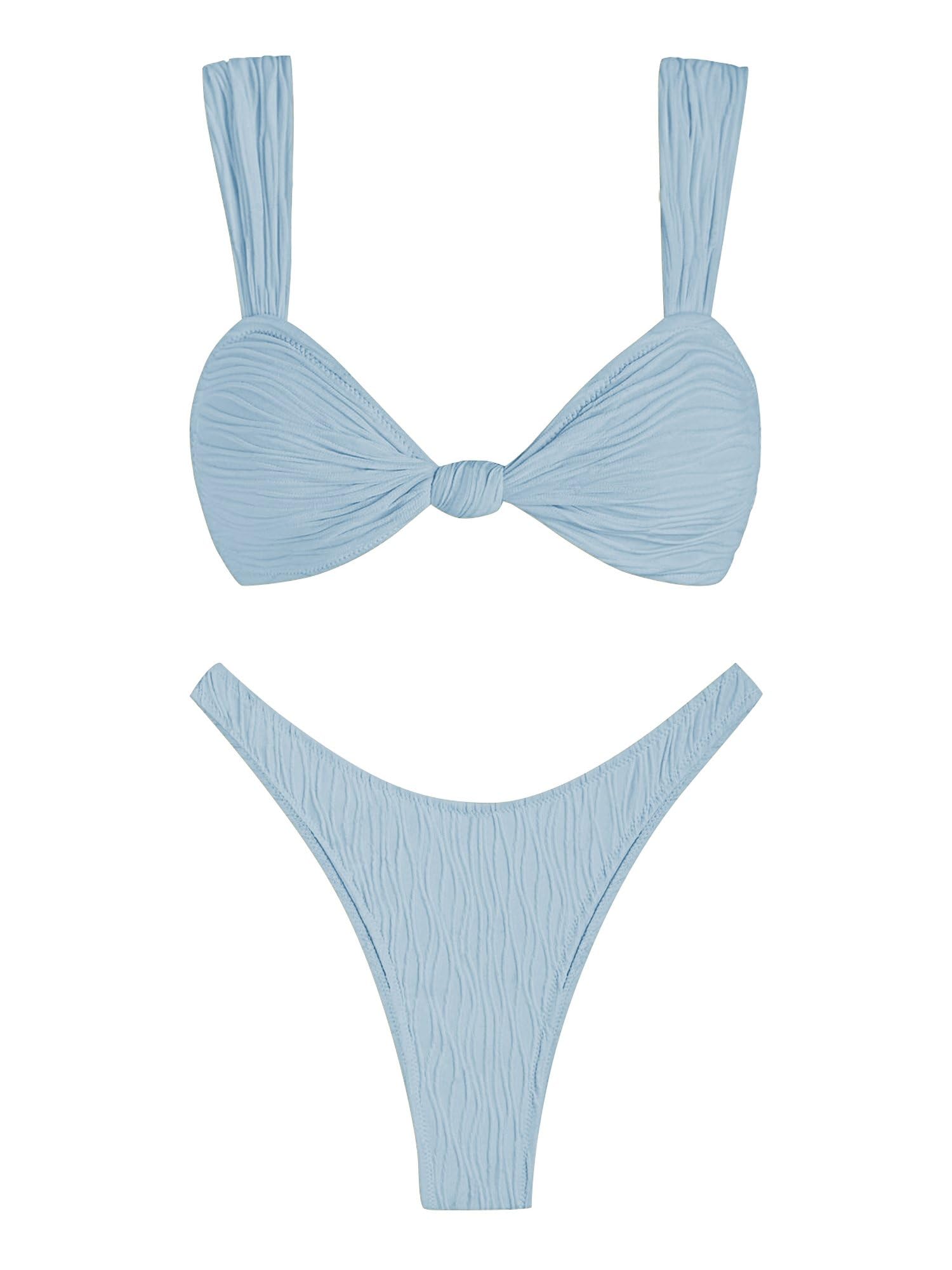 ZAFUL 2025 Cheeky Bikini Sets for Women High Cut Swimsuit Textured Ribbed Bikini Thong Bathing Suit
