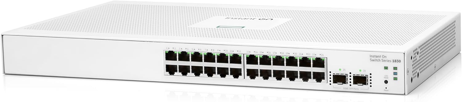 Aruba Instant On 1830 24-Port Gb Smart Switch - 24x 1G | 2X SFP | Fanless | EU Europe Cord (JL812A#ABB)