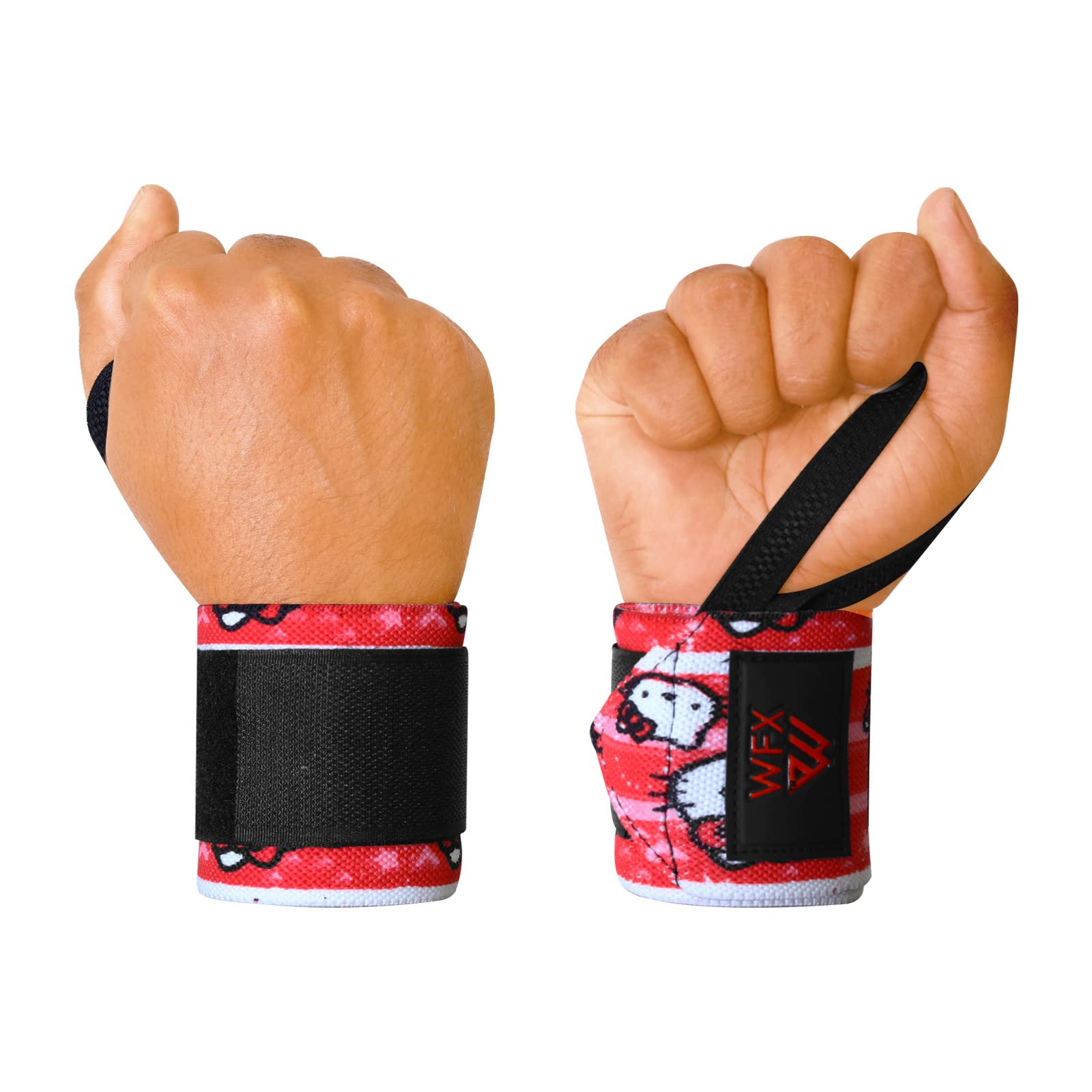 Gym Wrist Wraps Fitness Workout Training Heavy Weight Lifting Wrist Straps Support Thumb Loops Adjustable Pair Brace Strong Grip Powerlifting Bodybuilding (Hello Ketty)