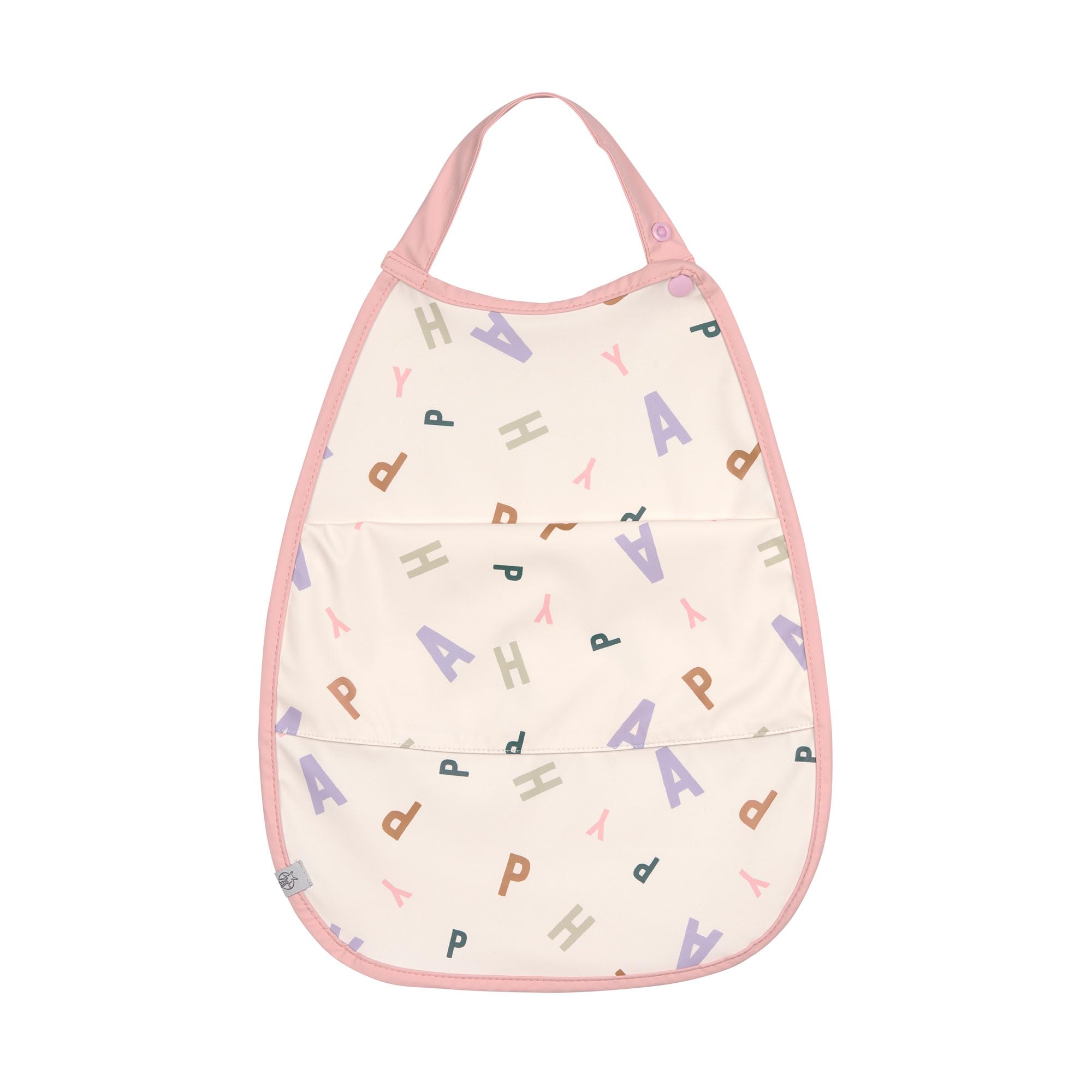 LÄSSIG Baby Toddler Bib (Pack of 2) with Crumb Catcher and Press Stud/Medium Drop Bib Happy Fruits Peach