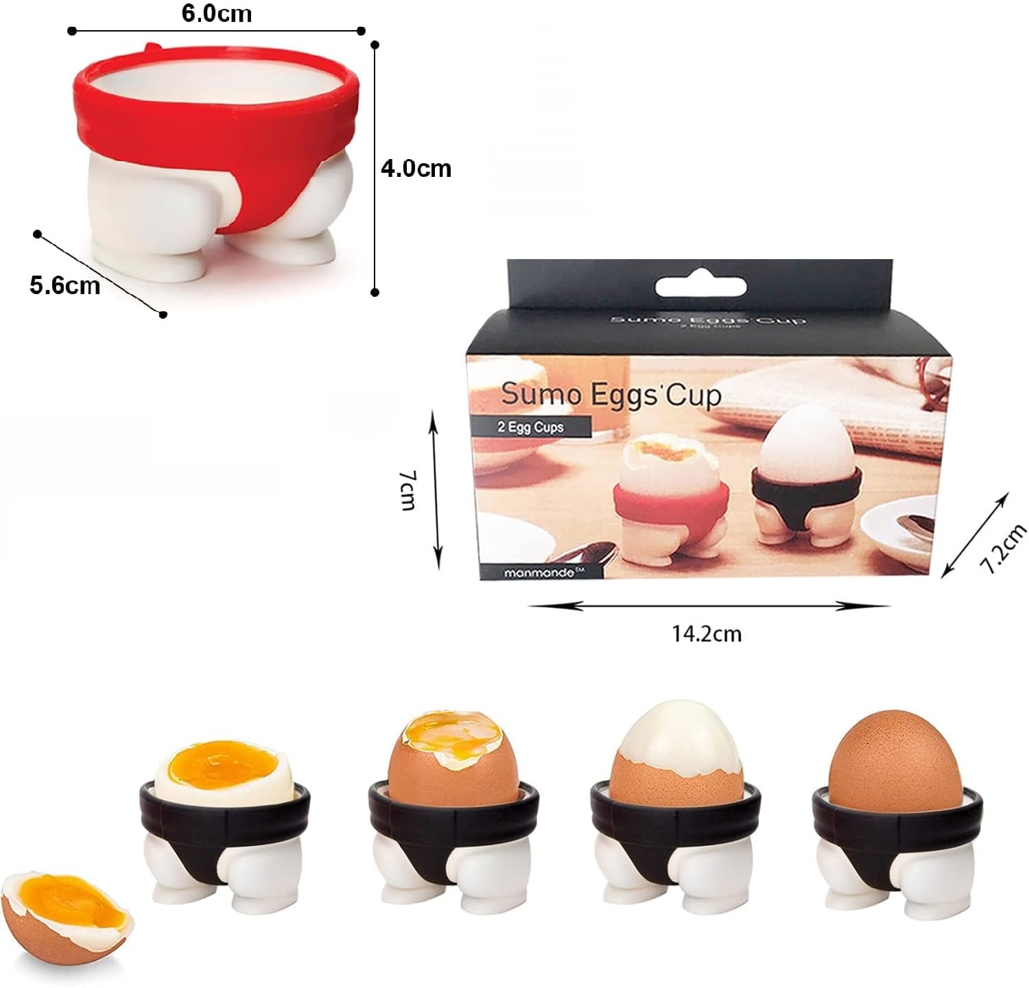 we3 Funny Design Sumo Egg Cup Set Red and Black 2-Piece for Hard or Soft Boiled Eggs