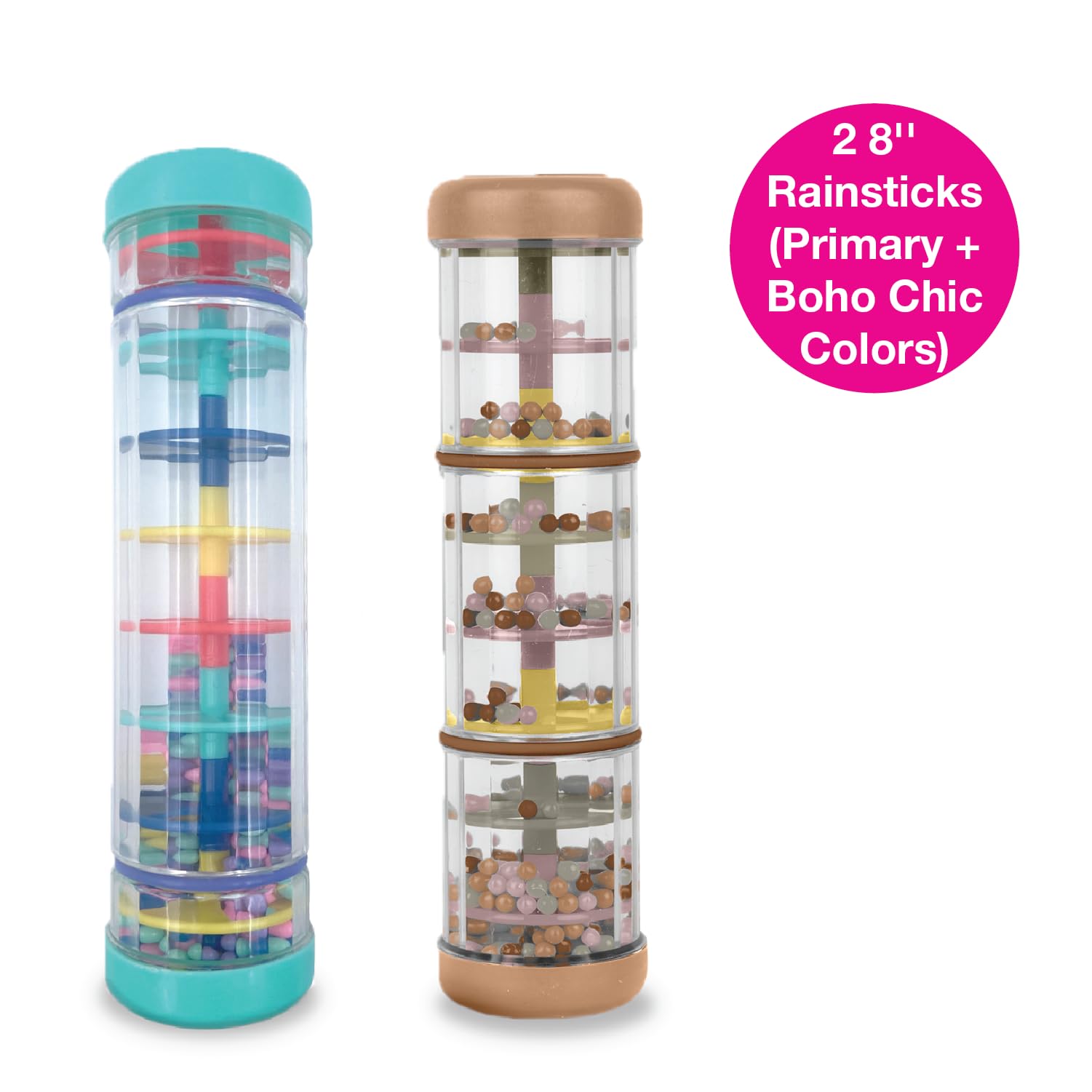 Edushape Rainsticks 8 Inch - Set of 2 Rainmaker Toys for Babies, Sensory Tubes Musical Instrument, Rain Stick Baby Toy for Soothing Rain Sounds, Perfect Tummy Time Toys, Engaging Toddler Sensory Play