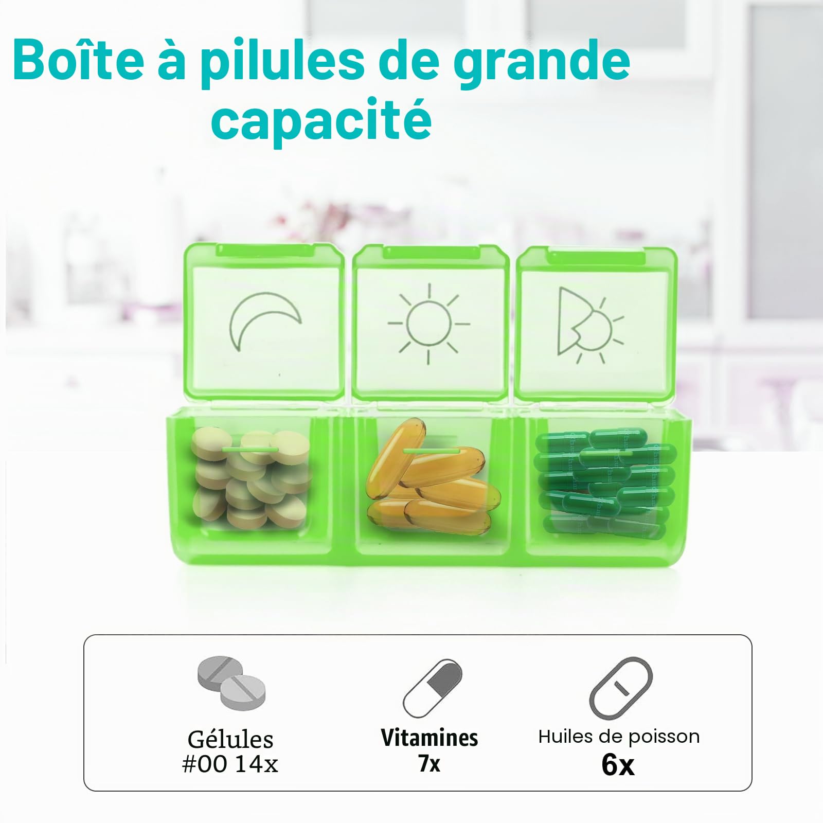 Pilulier mensuel 3 fois par jour avec étui de voyage portable, 32 compartiments quotidiens pour vitamines, suppléments et médicaments