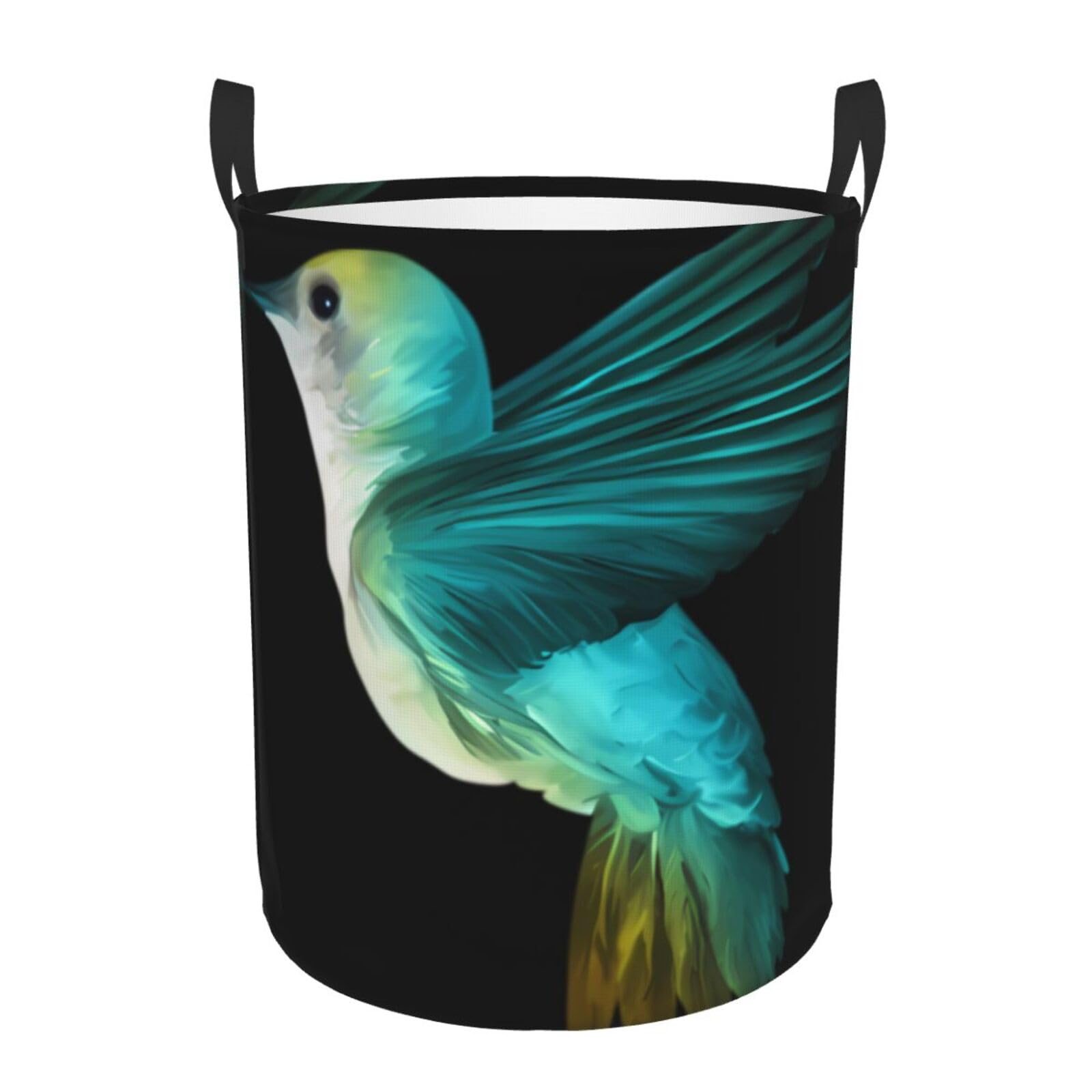 M Collapsible Cute Hummingbird Print Circular Hamper Round