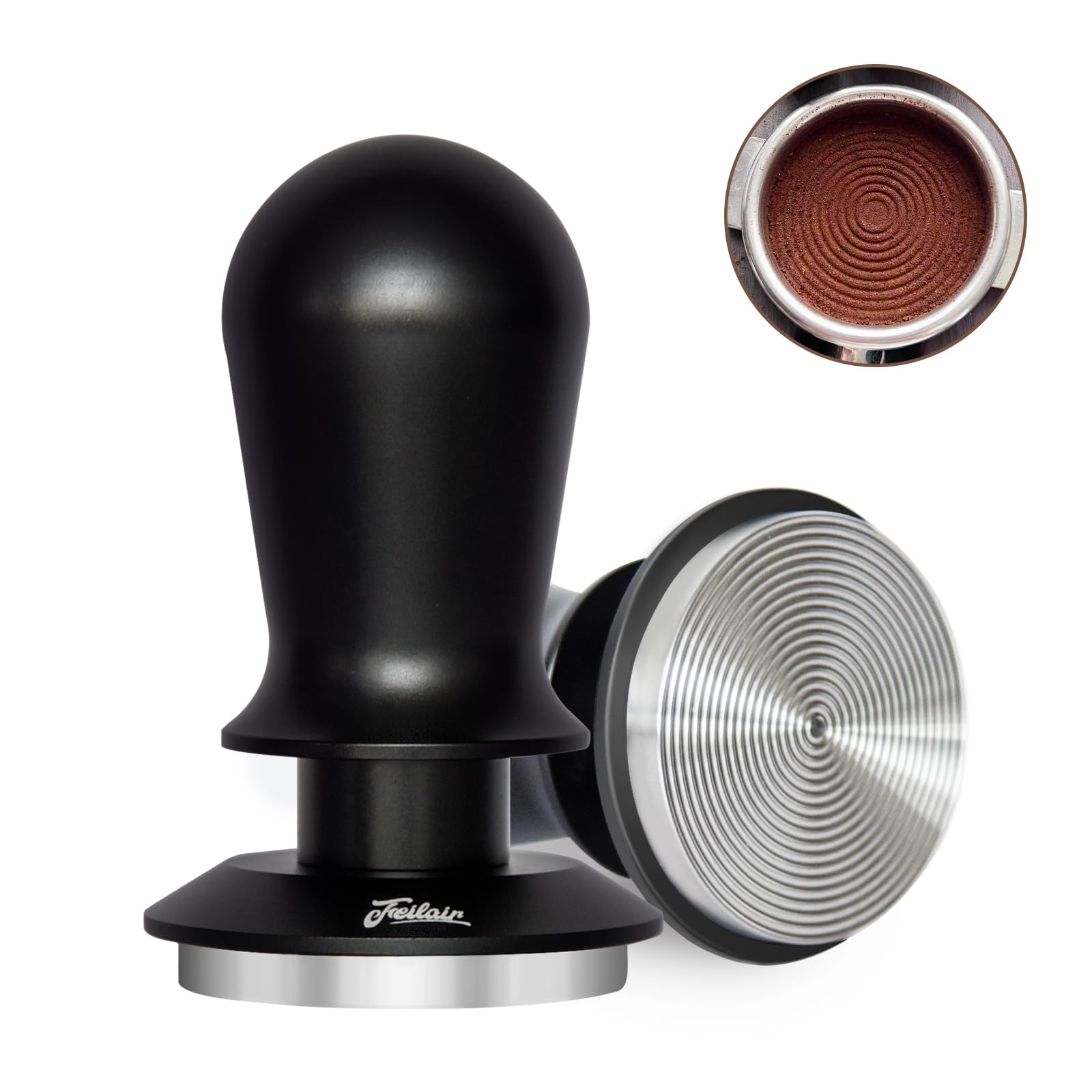 54mm Espresso Tamper, Triple Spring Loaded Tamper, Coffee Tamper with Stainless Steel Ripple Base, Self Leveling Tamper for Barista, Compatible with 53mm/54mm Breville Portafilter