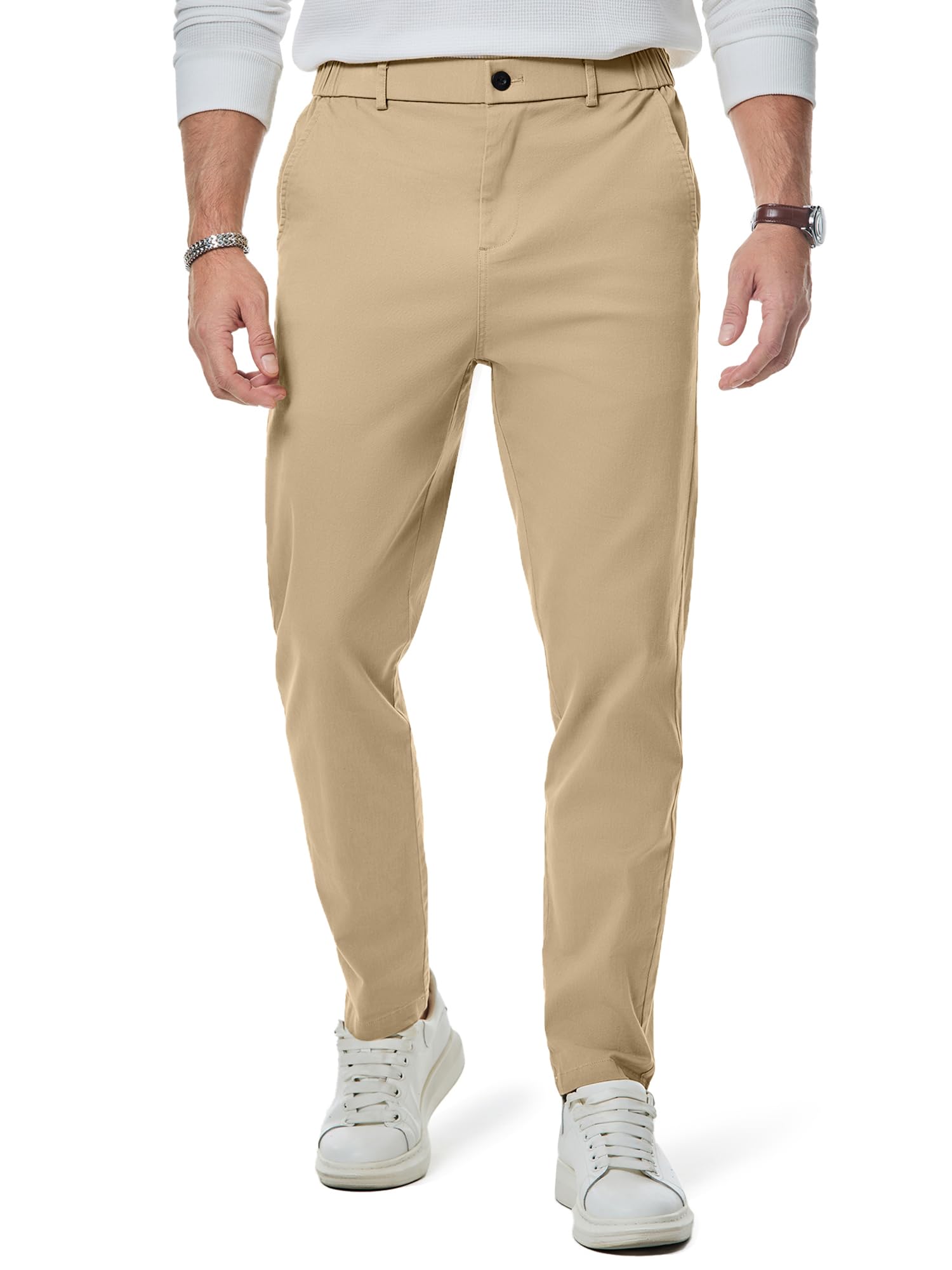 Elegancity Herren Chino Hose Casual Anzughose Baumwolle Hosen Herren Regular Fit Modern Stoffhose Stretch Business Arbeitshose Freizeithosen，Hellkhaki M