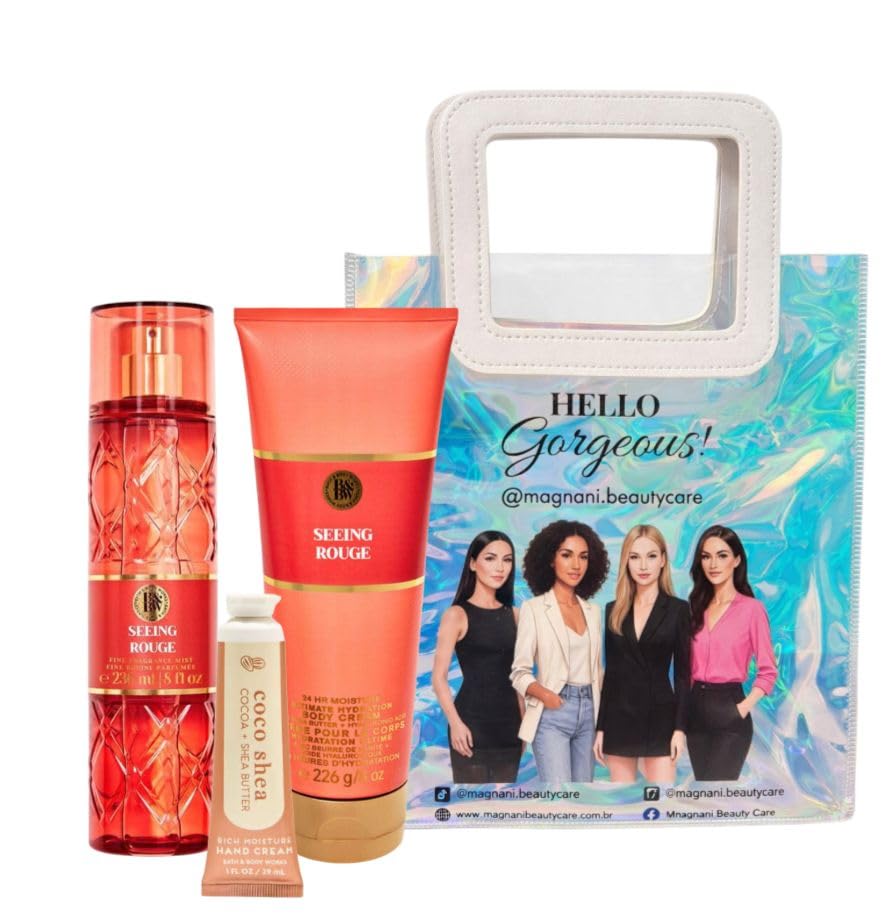 Valentine's Day Collection - SEEING ROUGE- White Barn - Bath Body/Work - 3 Piece Bundle - Premium Beauty - Full Size and Hello Gorgeous Gift Bag (Packaging May Vary)