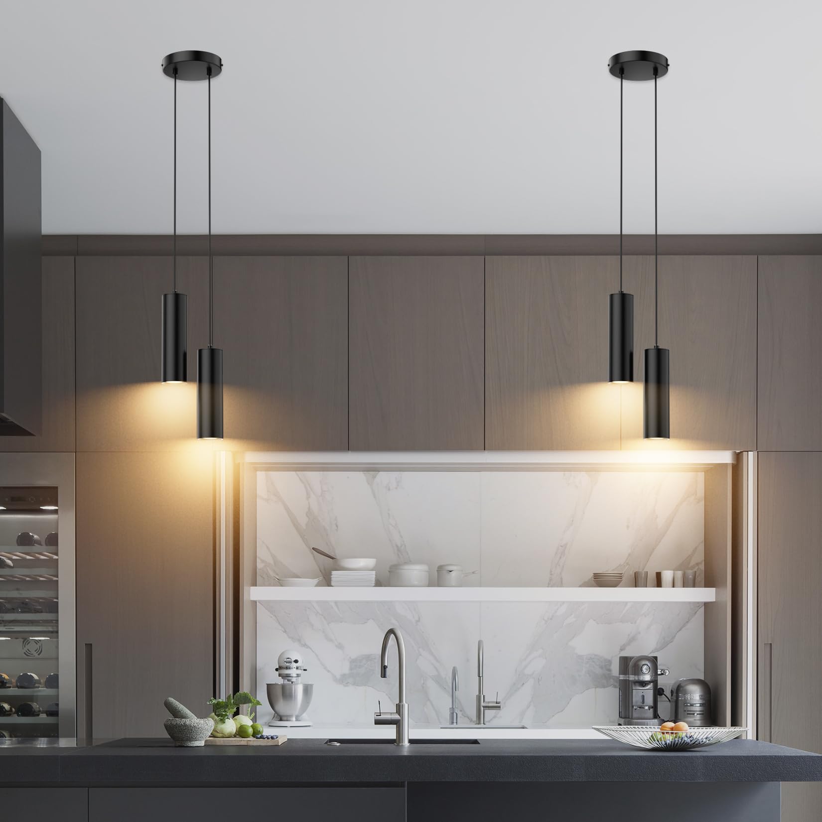 Klighten Pendelleuchte GU10 Zylinder, 2 Flammig Hängelampe, Hängeleuchte Höhenverstellbar Pendellampe für Küche Schlafzimmer Esstisch Wohnzimmer, Schwarz, Ohne Leuchtmittel