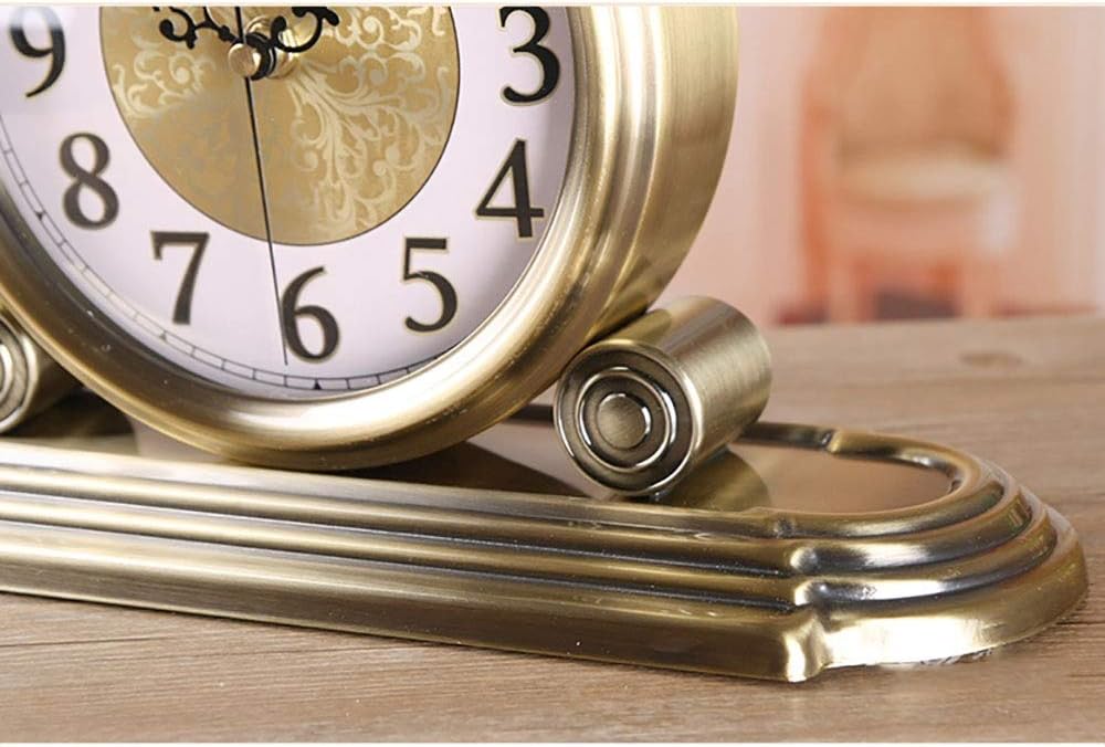 Mantel Clock,Nordic Metal Clock, Retro Desk Clock, Roman Digital Clock,Gift Living Room Creative Desk Decoration,Antique Clock Bedroom Clock, Battery Powered, 20.5x35x12.5cm