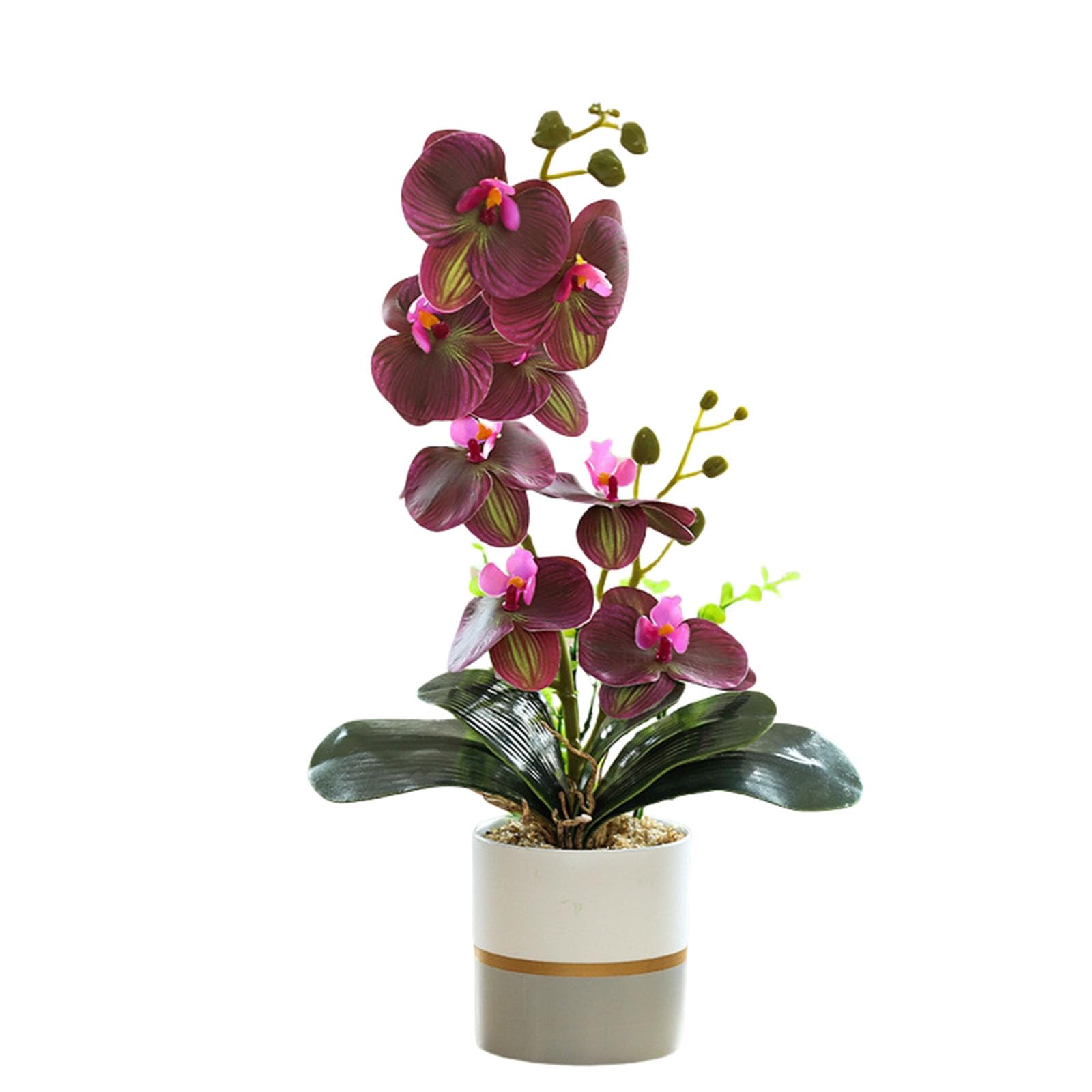 Künstliche Gelbe Zweizackige Orchideenblüte im Topf, Silikon Blumentopf, Phalaenopsis, Achtköpfige Phalaenopsis mit Blumentopf, Eingetopfte Weiße Schmetterlings Simulationsblume (Rot)