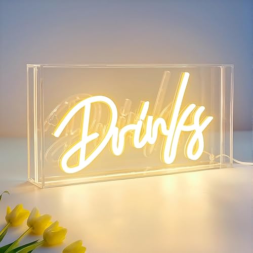 Miniatura 1 de Letrero de neón de bebidas, caja de luz LED USB con interruptor de encendidoapagado, letrero luminoso para decoración de mesa, bar en casa, cocina,