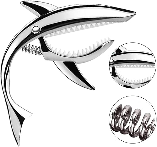 Cejilla de guitarra de tiburón Pretty Cool Capo para guitarra eléctrica acústica clásica, ukelele de aleación de zinc, cejilla de resorte (plateado)