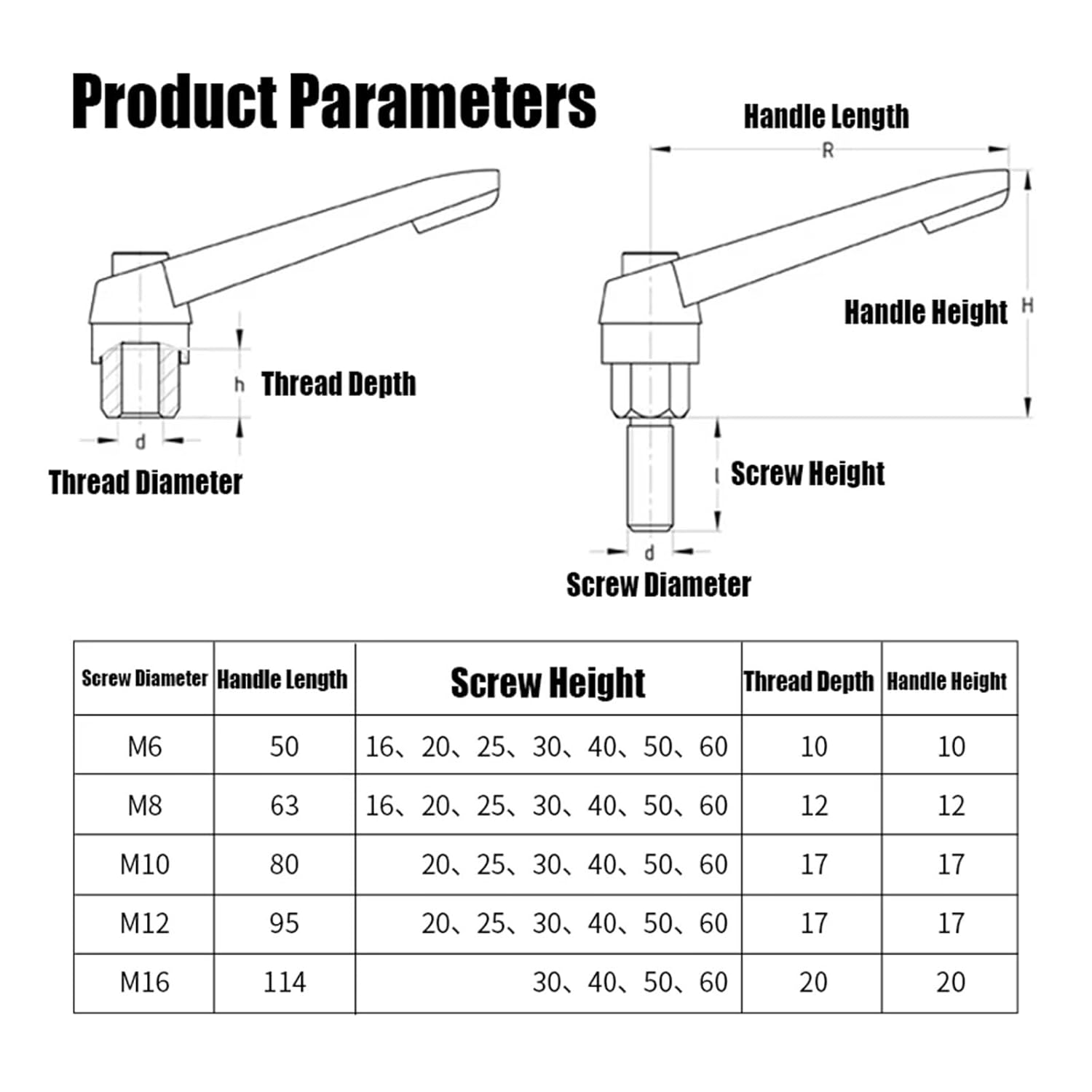 1PC M4 M5 M6 M8 M10 M12 M16 調節可能なハンドルロック外部雄ねじノブボルトねじクランプレバー機械ねじハンド