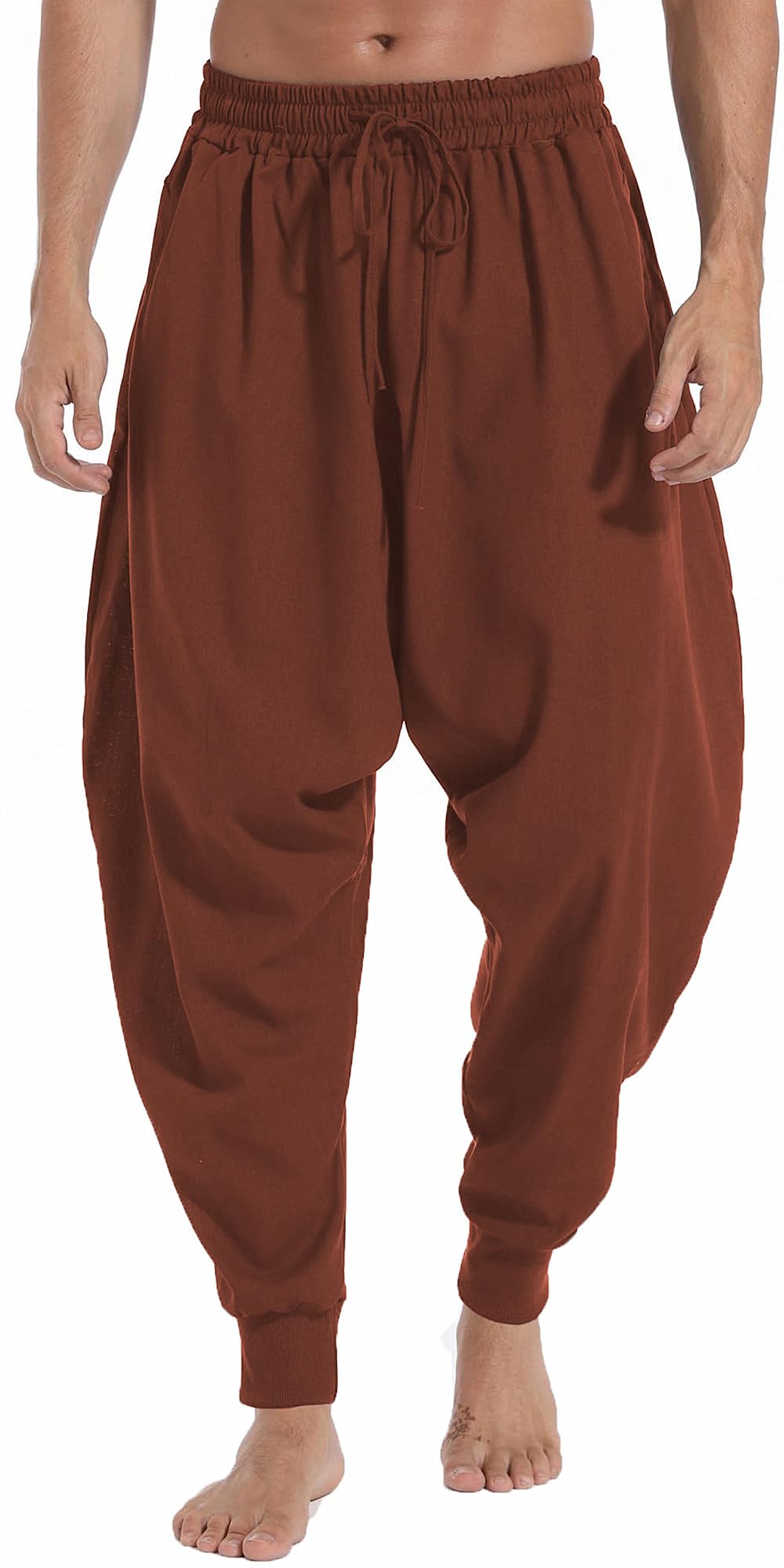 AITFINEISM Men's Drawstring Aladdin Hippie Harem Pants Loose Drop Crotch Trousers