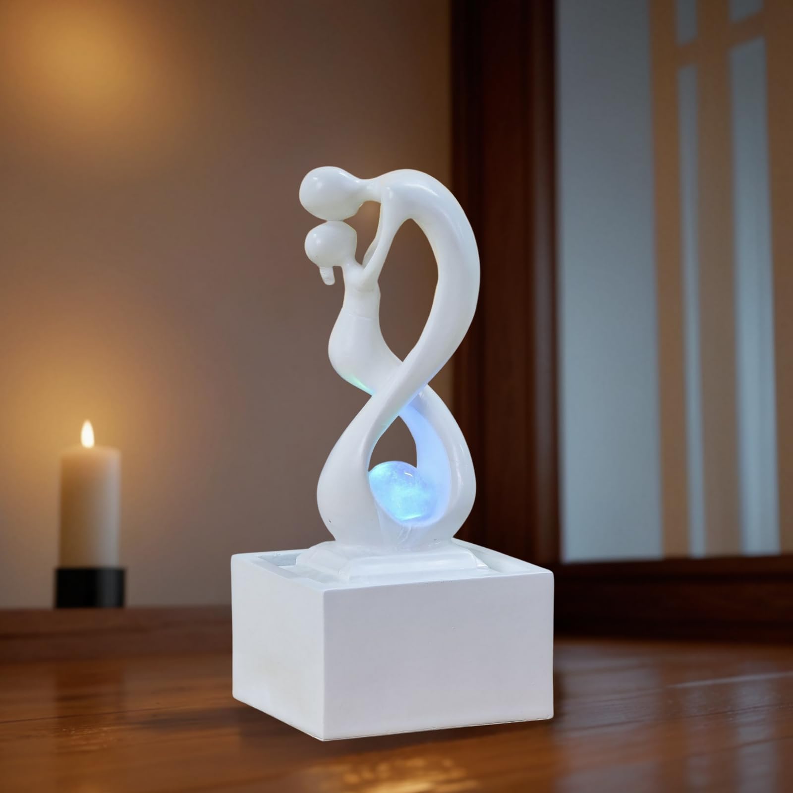 Zen'Light - Moderner Zimmerbrunnen Amor Weiß mit Farbigem LED-Licht - Zeitgenössische Innendekoration, Ideal für Meditation und Entspannung - Geschlossener Kreislauf mit Rotierender Kugel - 31x14x14cm