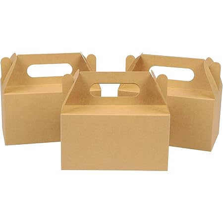 LOKQING 30 Pack Gable Boxes Goodie Boxes Small Treat Box with Handles Gift Boxes for Kids 7x4x4 inch(Brown)