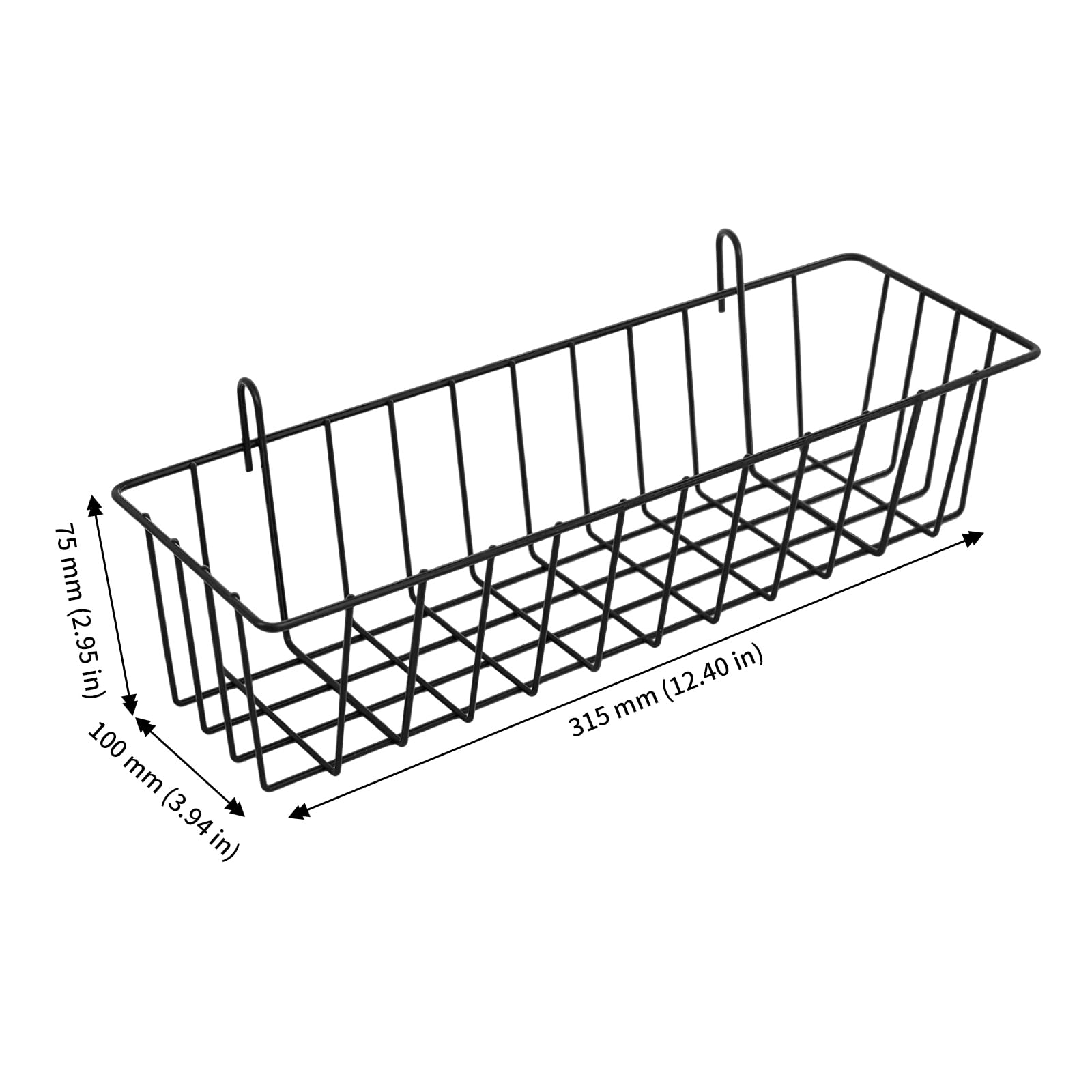 MUNGHOK 6 cestini a griglia con gancio, 23 x 10 x 7,5 cm, in metallo nero, filo metallico con ganci, per bagno, camera da letto, ufficio
