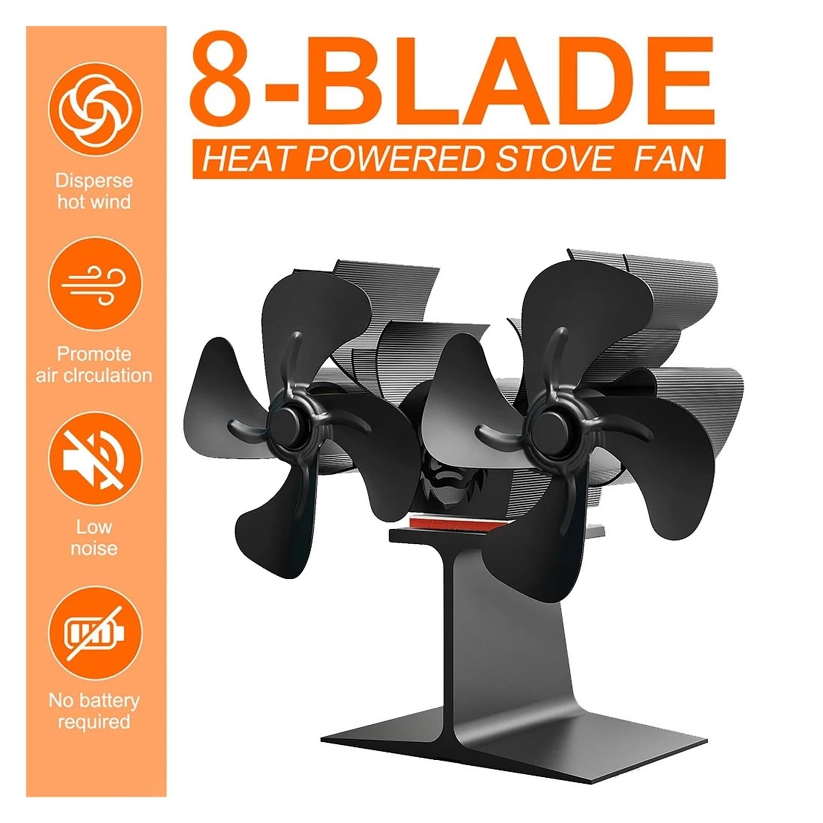AOHMG Houtkachel Ventilator Warmte-Aangedreven, Open haard Ventilator Warmte Bediening voor Hout/Log Brander/Open haard 4-Blade Eco-Vriendelijk, Black_9x7