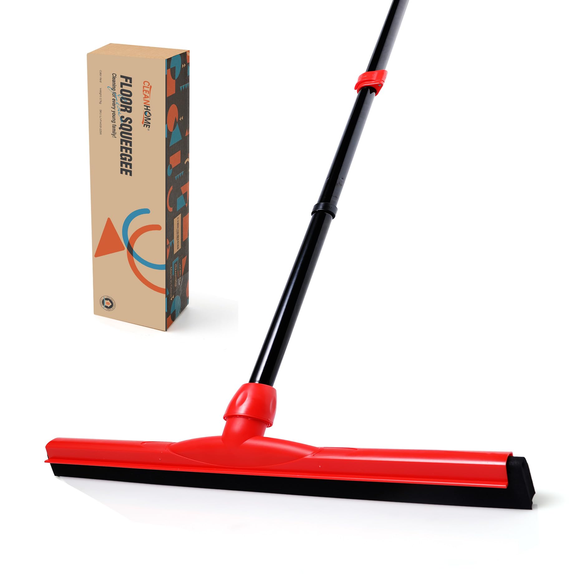 CLEANHOME Floor Squeegee Heavy Duty with 54 Inch Long Handle for Household Bathroom Garage Removing Water Pet Hair Marble Glass Tile Cleaning Tools