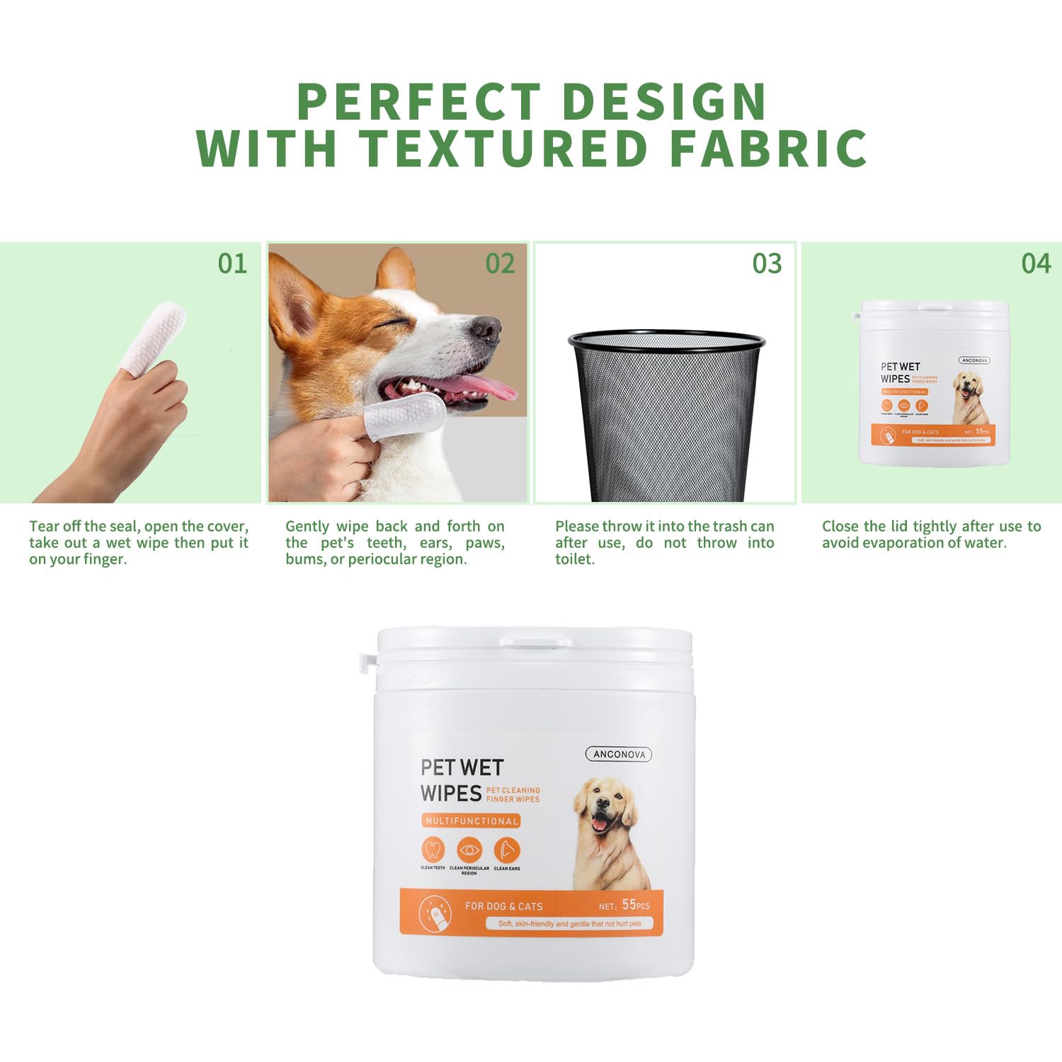 Pet Teeth Disposable Gentle Cleaning Wipes Multifunctional, Finger Toothbrush for Dogs & Cats Bad Breath Eliminator Removing Plaque & Tartar Buildup No-Rinse Gum Care Pet Wipes 55 - image 7