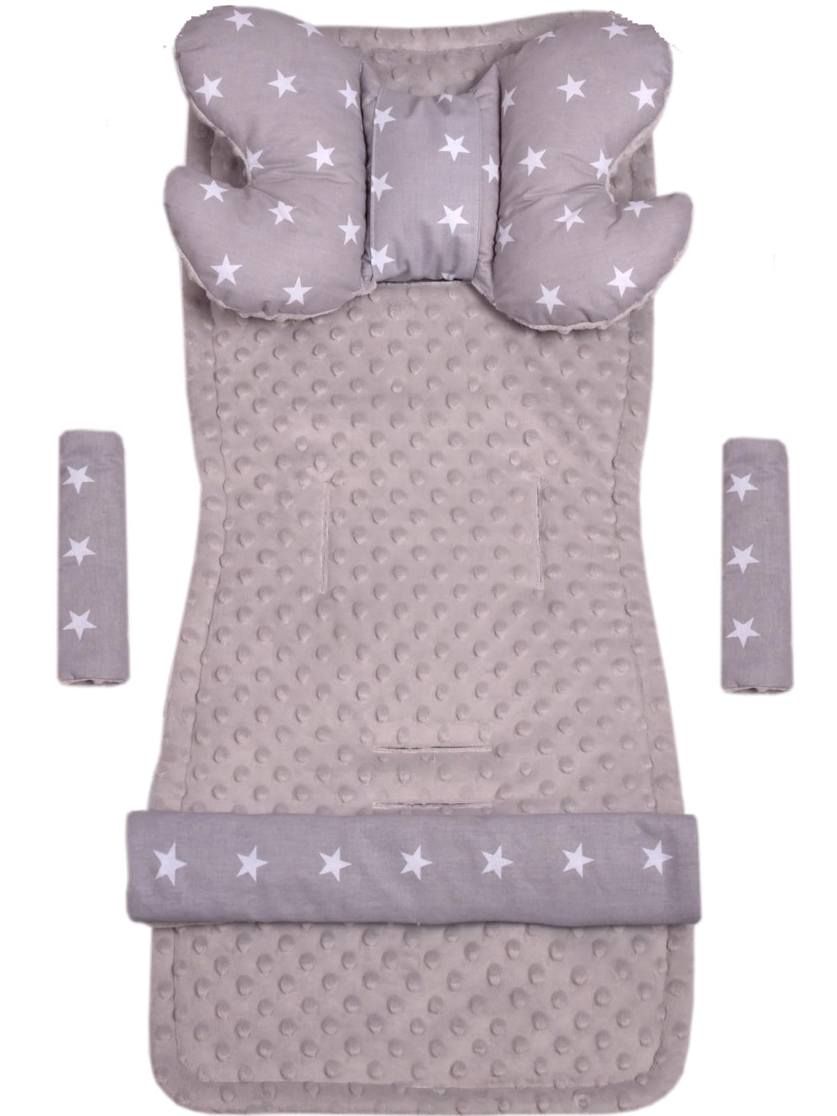 Medi Partners Funda Silla Paseo Verano Colchoneta Universal Carro Bebe Coche Colchón Capazo Saco para Carrito Protector Cochecito Sillas Fundas Cover (Estrellas blancas sobre gris Minky)