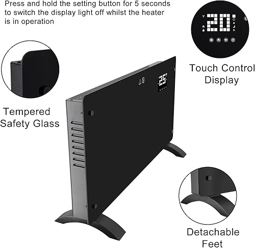 Miniatura 4 de Hesitroad Calentador de panel, calentador eléctrico GCH-20B Calentador de panel de vidrio pies desmontables Pantalla táctil de 10002000 W, pantalla
