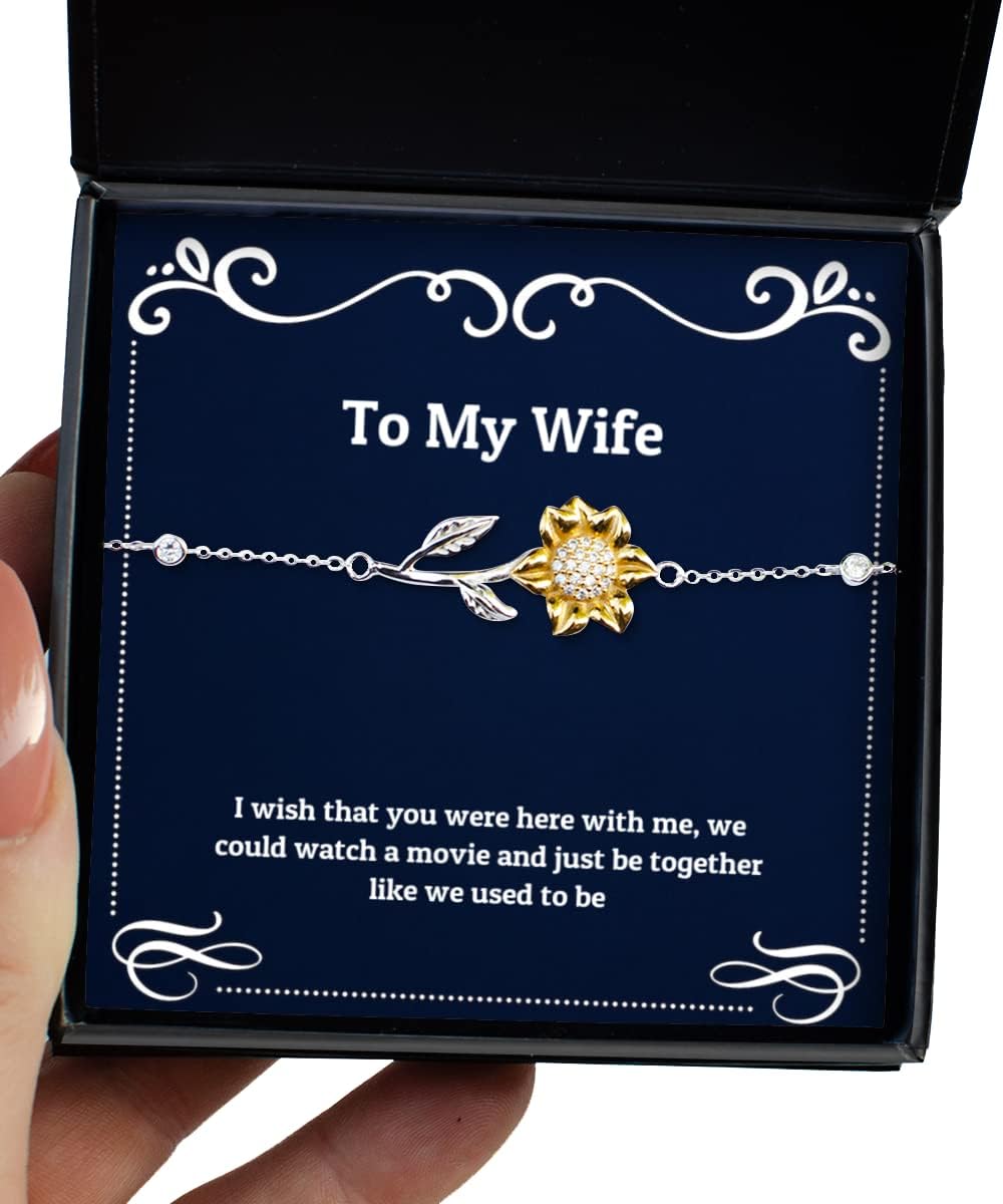 Krumfortable Living New Wife Gifts, I Wish That You were here with me, we Could Watch a Movie and just be Together, Valentine's Day Sunflower Bracelet for Wife