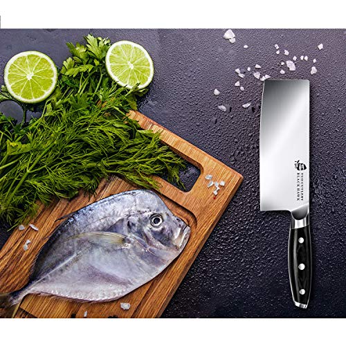 Tuo Cleaver Knife - 7 Inch Vegetable Meat Cleaver Knife - Chinese Cleaver - German Hc Steel - Full Tang Pakkawood Handle - Black Hawk Series With Gift Box #TOP3