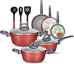 Nutrichef Pots sans bâton & Ensemble de casseroles - Vaisselle de cuisine élégante, Induction sûre, Est à nettoyer, Revêtement nonick, 12 Pièce - Couleur du café à l'extérieur & Couleur brune à l'intérieur