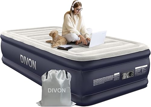 Miniatura 10 de Colchón de aire Queen con bomba incorporada, colchón hinchable elevado de 18'' con autoinflado/desinflado en 2 minutos, colchón inflable más grueso