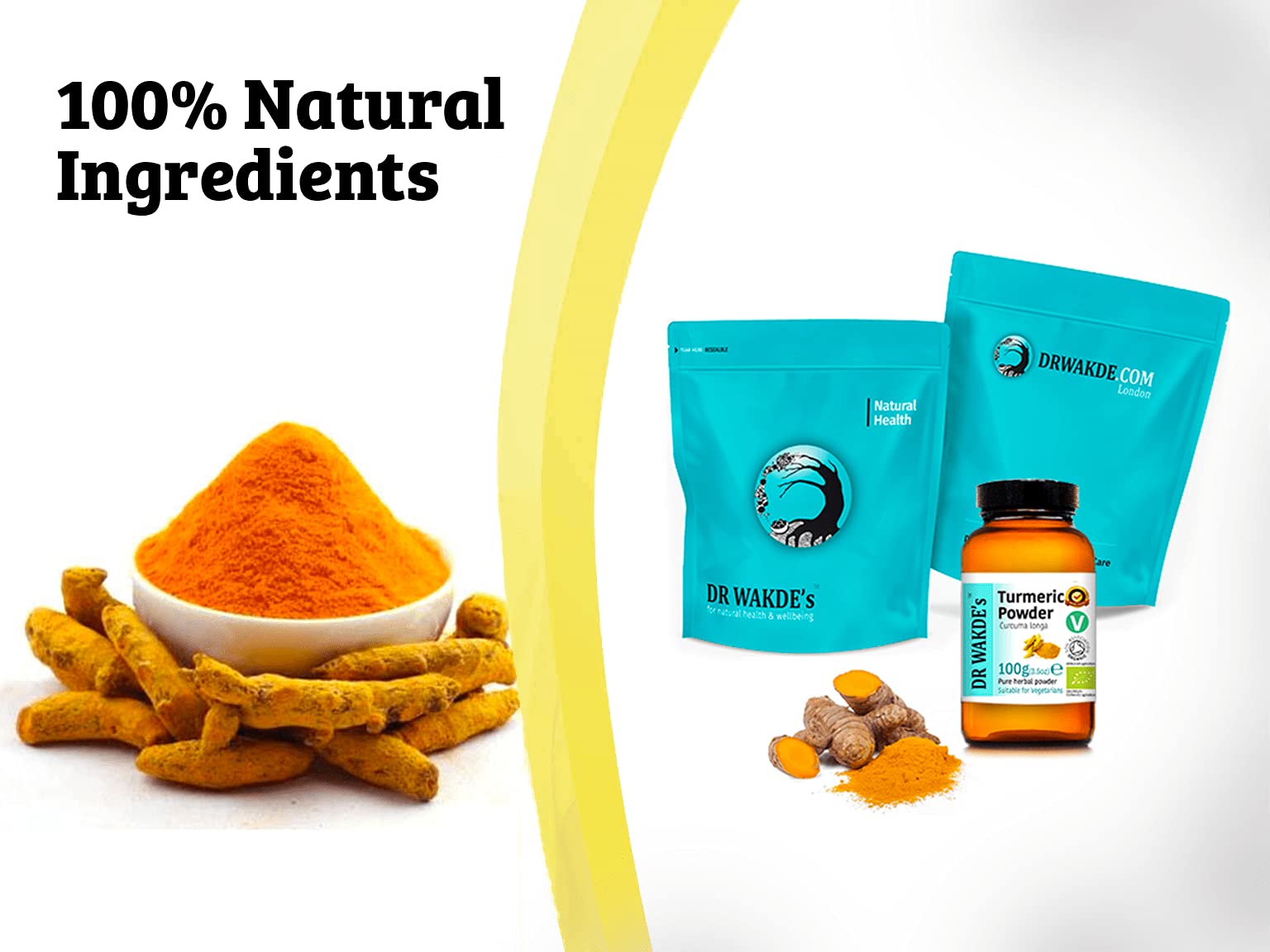 DR WAKDE'S Bio Kurkuma Pulver (Curcuma longa) - 1 kg (2,2 lb) | Rein, Raw & Getrocknetes Pulver | Ayurveda-Kräuter | Vegan | Nichts hinzugefügt, nichts entfernt | Am selben Tag Versand