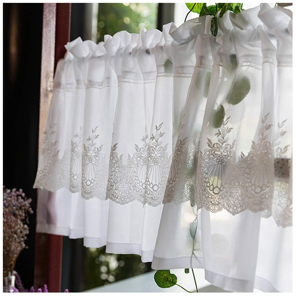 Rideaux de cuisine blancs occultant vis-à-vis voile floral court dentelle