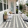 Black and White Indoor Outdoor Rug, 5’x8’ Cotton Striped Reversible Washable Modern Farmhouse Rug, Hand-Woven Large Patios Area Rug Carpet Mat for Clearance Bedroom Living Room Balcony Decor