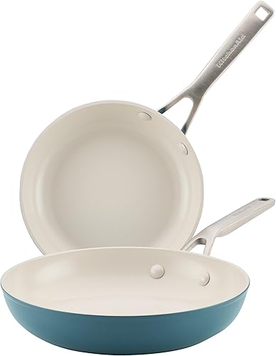 Miniatura 17 de KitchenAid Utensilios de cocina antiadherentes de inducción de cerámica anodizada dura, juego de 2 sartenes/sartén aptos para lavavajillas, sartenes