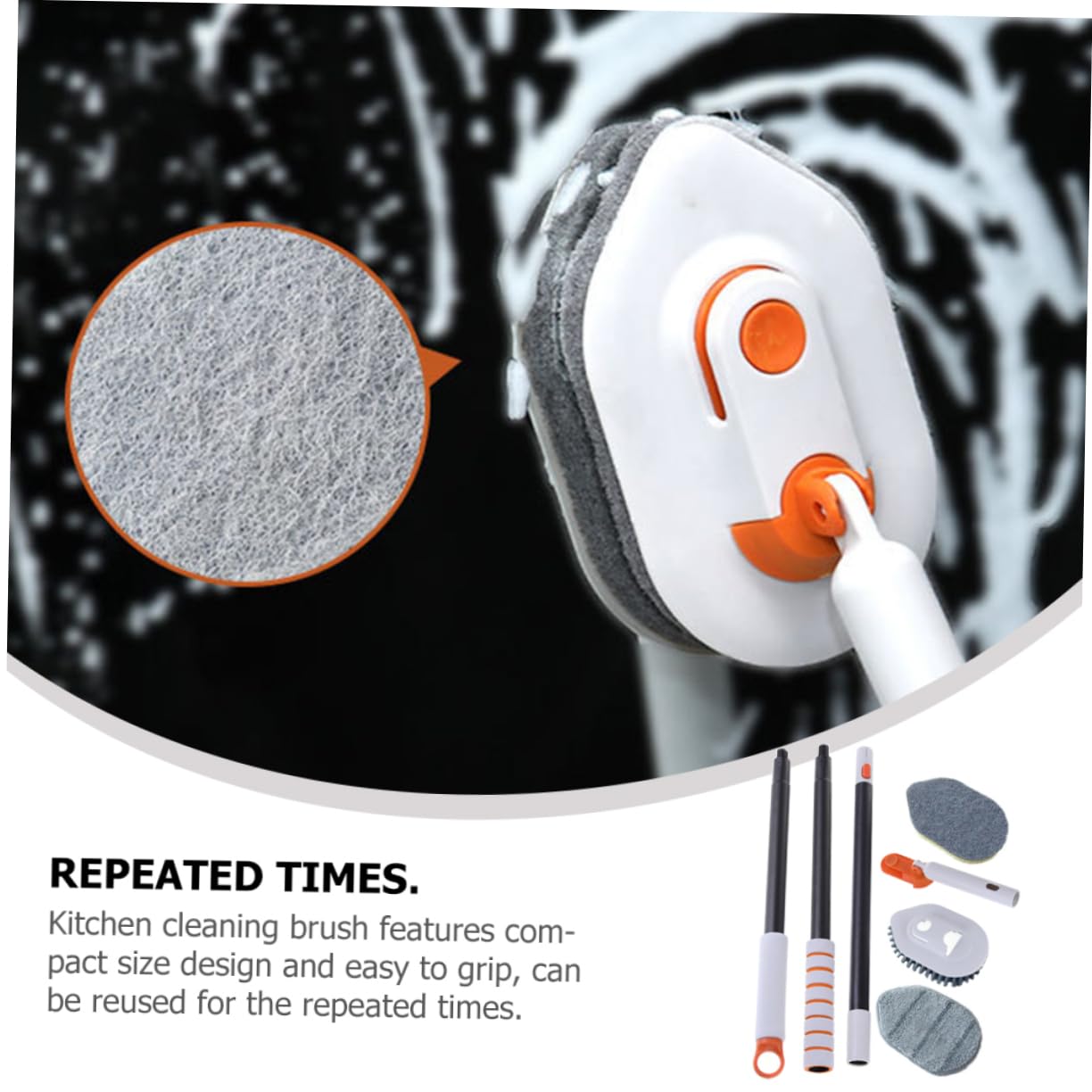 Mikinona 1 Juego Cepillo de Limpieza de Baño Multifuncional con Mango Desmontable Escobilla para Azulejos y Grietas Completo con Cabezal de Cepillo y Repuestos Herramienta para Limpieza de
