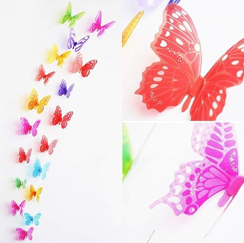 Mezcla de 36 calcomanías de mariposa 3D huecas 3D de mariposa 3D, murales artísticos con purpurina para decoración de guardería, dormitorio, fiesta,