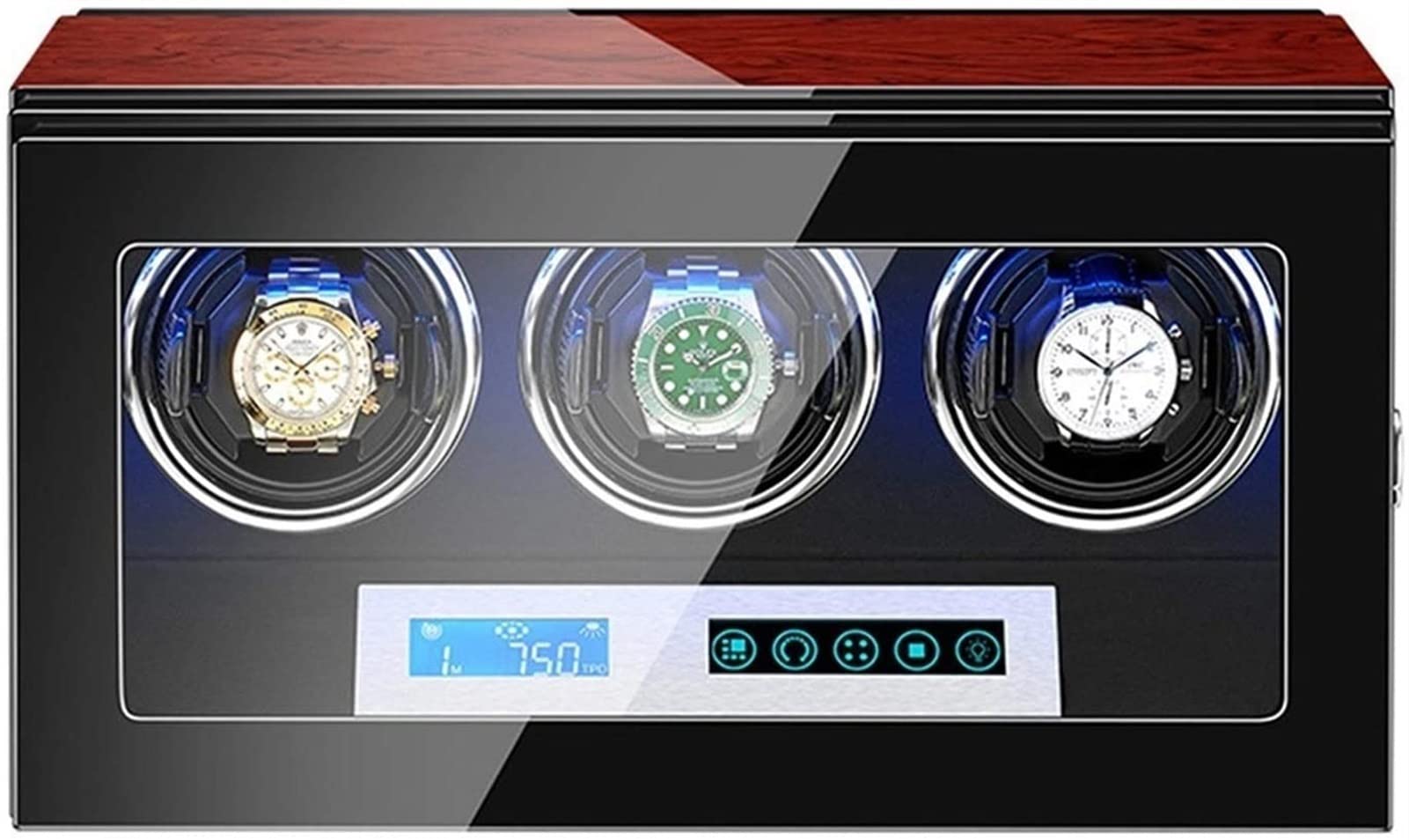 CGCSYZ Automatic Watch Winder 3 Watch Winder Box Piano Finish LCD Touch Display Screen Adjustable Watch Pillows LED Illumination Accessories (A)