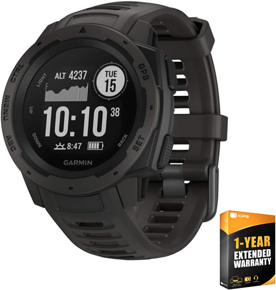 Garmin Instinct Rugged Outdoor Smartwatch, Built-in Sports Apps and Health Monitoring, Graphite
