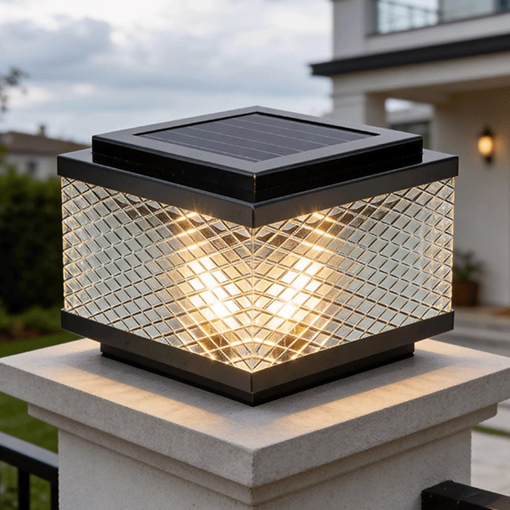 Solar Post Lights For Outdoor Waterproof Lamp Post Light Fixture Anti-rust Aluminum Housing With Glass Column Pillar Lamps Modern Solar Powered LED Bollard Lighting Fence Deck Lanterns For Yard Pier